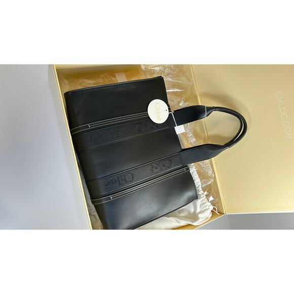 CHLOE Large Woody Leather Tote, Black, NEW IN BOX, 100% Authentic - Picture 6 of 9